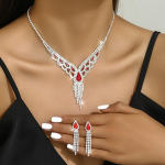 3-osalised k&otilde;rvar&otilde;ngad pluss kaelakeekomplekt, naiste elegantne ehtekomplekt, h&otilde;betatud inkrusteeritud kivist sinine v&otilde;i punane, ideaalne naiste pidulik kingitus