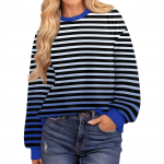 Naiste vabaaja tuunikatopid, kaelaga silmkoelised soonikkoes&auml;rgid, tr&uuml;kiga pikkade varrukatega pullover L sinine