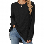 HNXC Naiste mood vabaaja s&uuml;gistalvine &uuml;hev&auml;rvilise tr&uuml;kiga pikkade varrukatega pluusid ja s&auml;rgid S must