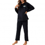 2 tk/komplekt, s&uuml;gistalv naiste pidžaama&uuml;likond, &uuml;mara kaelusega pikkade varrukatega flanell M veinipunane v&auml;rv