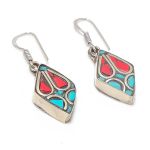 Natural Tibetan Turquoise, Coral 925 Sterling Silver Jewelry Earring 1.69 g7t63