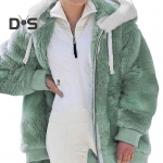 Naiste talvejope paks udune pl&uuml;&uuml;sis kapuutsiga t&otilde;mblukuga ja n&ouml;&ouml;riga &uuml;leriided k&uuml;ljetaskutega pikkade varrukatega tuulekindel soojust hoidev v&auml;lisjope M valge