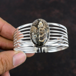 Turritella Agate Kivist K&auml;ev&otilde;ru 925 Sterling H&otilde;bedast K&auml;ev&otilde;ru K&auml;sit&ouml;&ouml;na Valmistatud Reguleeritav K&auml;ev&otilde;ru Turritella Agate Ehted Kingitused Emale
