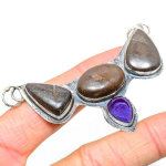 Natural Boulder Opal, Amethyst Gemstone 925 Sterling Silver Pendant 2.21 z6s47