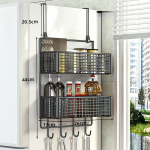 Door Hooks Organizer with Mesh Basket for Towel Storage in Bathroom And Kitchen S valge