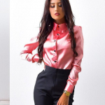 GMXIA Naistemood vabaaja suve &uuml;hev&auml;rvilise tr&uuml;kiga pikkade varrukatega POLO kaelusega pluusid ja s&auml;rgid S roosa