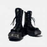 Tume Punk Naiste Saapad Metallist Tank Platvorm Paeltega Keskmised Saapad Gooti Martini Saapad 35 must