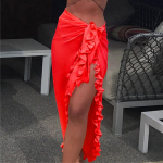 Seelik Euroopa ja Ameerika &Uuml;hendriigid Ruffed Chiffon Multicolor Beach p&auml;ikesekaitsega pluus seelik One size punane