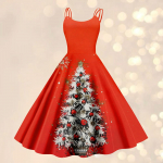 Christmas ladies casual fashion flower print sexy off shoulder punk retro skirt L