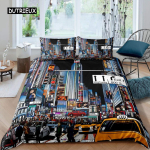 Linnavaate Tekikoti Komplekt New York City &Ouml;&ouml;vaate Tekikate Poistele T&auml;iskasvanutele Mikrokiud Hoone Voodipesu Komplekt 2/3 tk Kuninglik Suurus AU Single(140x210cm)