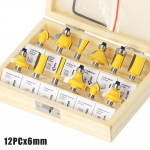 12 tk Freesikomplekt Trimmimine 6mm 6.35mm 8mm Sirge Frees Saepuru Volframkarbiid Viimistlus L&otilde;ikamine Puidut&ouml;&ouml;tlemine 12pcs 6mm