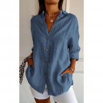 Uus mood &uuml;herealine vabaaja suuremas suuruses s&auml;rk, naiste kaelus, lahtised naiste pluusid, topsid kevadised ja s&uuml;gisesed pikkade varrukatega s&auml;rgid 25997 XL sinine