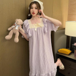 Grid Cherry Print &Ouml;&ouml;s&auml;rk magamisriided Naiste korea stiilis volangidega &ouml;&ouml;kleit pidžaama suvine l&uuml;hikeste varrukatega kodukandmine uus M