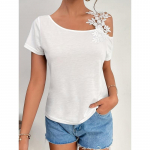 YYFS Naiste mood vabaaja suvekevade &uuml;hev&auml;rvilise tr&uuml;kiga l&uuml;hikeste varrukatega kaldus kraega pluusid ja s&auml;rgid S valge