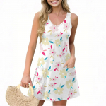 Naiste vabaaja taskutega suvevesti kleit Lillemustriga V-kaelusega varrukateta kleit XXXL