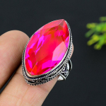 Pink Rubillite Gemstone Handmade 925 Sterling Silver Jewelry Ring Size 10 a3r71