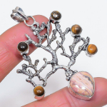 Natural Rhodochrosite, Tiger Eye 925 Sterling Silver Jewelry Pendant 2.64 e0q29