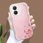 Armas koomiksimustriga kreemjas tekstuuriga korpus, lainelise servaga pehme silikoonkaanega telefoni&uuml;mbris Vivo jaoks Vivo V25 5G puhas