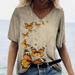 Butterfly lilleline graafika 3D prindiga T-s&auml;rgid Naiste Y2k topsid T-s&auml;rgid V kaelusega Naine Harajuku T s&auml;rk Naine Suured vabaajariided S