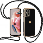 Coque bandouli&egrave;re - xiaomi - redmi note 12 5g - protection antichoc - motif c&oelig;ur - noir