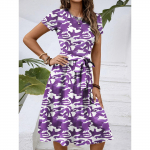 Naiste moekas retro mustriga tr&uuml;kiga v&auml;rviplokiga v&ouml;&ouml;ga vabaaja kleit L sinine