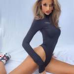 European and American high neck slim fit letter printed long sleeved jumpsuit S must