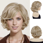 Elegantne naiste s&uuml;nteetiline blond tukkidega parukas daamile l&uuml;hike lokkis parukas igap&auml;evaseks peoks kost&uuml;&uuml;m cosplay kuumakindel