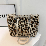 Leopardimustriline reisisooja pl&uuml;&uuml;sist &otilde;lakott naiste suure mahutavusega kettdekooriga kandekott Vintage pehme kunstkarusnahast &uuml;lemise k&auml;epidemega k&auml;ekott 30x125x245cm