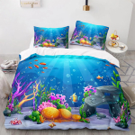 Sinine Meremaailm Voodipesukomplektid 3D Tr&uuml;kk Mereloomad Delfiinid Haid Ja Multikad Tekk Kuninganna Tekikott Komplekt Lapsed T&auml;iskasvanud Voodipesu 70x133cm