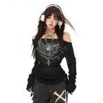 Jaapani Y2k silmkoelised topid T&auml;toveeringuga pikkade varrukatega T-s&auml;rk Sooniline Vintage Harajuku Shirring Kudumid Gooti riided S