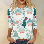 Naiste mood vabaaja &uuml;mmarguse kaelusega 3/4 varrukatega vaba tr&uuml;kiga T-s&auml;rk naiste topp XL