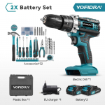 YOFIDRA 60Nm l 25+3 p&ouml;&ouml;rdemomendiga elektriline l&ouml;&ouml;kpuur Juhtmeta elektriline kruvikeeraja 32/53 tk t&ouml;&ouml;riistakomplektiga V&otilde;rgut&ouml;&ouml;riist 21V akule 1 Battery-EU Plug