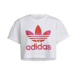 Adidas Originals Trefoil suur logo vintage tr&uuml;kiga vabaaja spordis&auml;rk &uuml;mmarguse kaelusega l&uuml;hikeste varrukatega naiste pluus valge H20482 38