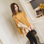 Jane Autumn Uus Korea nahkhiirte varrukatega Cape Pullover Mantel Triibuga Kontrastne Cape Kudumid Naiste pikkade varrukatega kampsun, Pullover Naistele One Size kollane