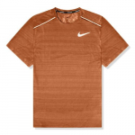 NIKE Miler Logo Prindiga Pullover Kiiresti Kuivav Hingav &Uuml;mmarguse Kaelusega T-s&auml;rk M punane/pruun