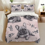 Magav prantsuse buldogi voodipesukomplekt roosa lilleline udusule tekikate Queen King Double tekikate padjap&uuml;&uuml;r 2/3 Kingitus Pehme magamistoa kaunistus UK Single 135x200cm