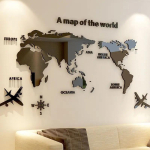 Uue Maailma Kaart Seinale 3D Akr&uuml;&uuml;l Seinakleebised Kolmem&otilde;&otilde;tmelised Kleebised Magamistoa Taustaseina Kaunistus Kleebised Kontori Dekoor M 120x60CM must