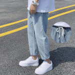 Laia s&auml;&auml;rega sirged teksad, mehed, naised, vabad vabaaja p&uuml;ksid, meessoost &uuml;li&otilde;pilased, korea p&uuml;ksid, trendikad t&auml;navar&otilde;ivad L