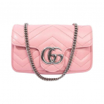 Gucci GG Marmont Roosa Tepitud Nahast Kett-&Otilde;lakott, Topelt-G H&otilde;bedane Riistvara, Naiste Crossbody K&auml;ekott Igap&auml;evaseks Peoks Reisimiseks 476433-DTDCP-5815 Basic Set (Bag+Dust Bag)