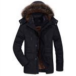 Meeste talveparka mantel kapuutsiga, millel on ehtne karusnahk, topeltkinnitus, soe fliisvooder, mitu taskut, s&otilde;jav&auml;eroheline ja khaki XL must