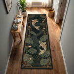 Vintage Hiina Koidi tiigi vaip Non-Slip Kunstiline Lootose&otilde;ie Muster P&otilde;randamatt Pestav, Luksuslik Dekoratiivne Vaip Esikusse 90cm x130cm black