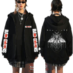 Bad Omens B&auml;ndi Graafiline Kapuutsiga T&otilde;mblukuga Jakk Meeste Mood Vintage &Uuml;legabariidiline T&otilde;mblukuga Dressipluus Meeste Rock Punk Gooti Jakk Streetwear XL must