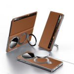 Originaal Sulada Ehtne Nahk Magsafe Kest Honor Magic V5 MagicV5 jaoks Luksuslik Metallist R&otilde;ngashoidja Klamber Aknavaatega Klappkate Honor magic v5 punane