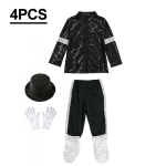 Poiste Michael Jacksoni Cosplay Kost&uuml;&uuml;m Litritega Laulja Lava Kost&uuml;&uuml;m Laste Halloweeni Karnevali Peo Tantsuesituse Riietus 3-4Y (Size S) black