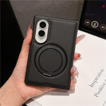 360&deg; p&ouml;&ouml;rlev metallist s&otilde;rmehoidik Magsafe magnet&uuml;mbrisele Samsung Galaxy Z Fold 8 Fold8 Wide 5G jaoks Premium nahast aluskatte Galaxy Z Fold 8 must