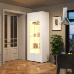 70*40*173cm Elutoa vitriinkapp 2 akr&uuml;&uuml;luksega, k&otilde;rgl&auml;ikega, LED-valgusriba, kandev karastatud klaas, lai k&otilde;rge kapp, MDF, valge 70 x 40 x 173 cm valge