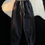 Naiste Vabaaja Kottis Harem-teksap&uuml;ksid Kevad S&uuml;gis Elastne K&otilde;rge V&ouml;&ouml;koht L&otilde;tv Denim-p&uuml;ksid Korea Mood &Uuml;le suuruse 100kg Vintage Vaqueros XXXL black