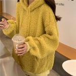 Kawaii Cute Bear Ears kapuuts Naiste s&uuml;gistalvine vabaaja fliis avara pikkade varrukatega pullover Friends Korea mood kapuutsid M yellow