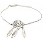 7bis [P5648] - Bracelet artisanal 'Boho' argent&eacute; (dreamcatcher) -25x10 mm h&otilde;be