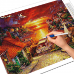 Teemanttikandid linna ristpistes komplekt 5D DIY teemantmaaling p&auml;ikeseloojangu maastik rhinestone kunst kodukaunistusega kingitus Full Round 20X30CM